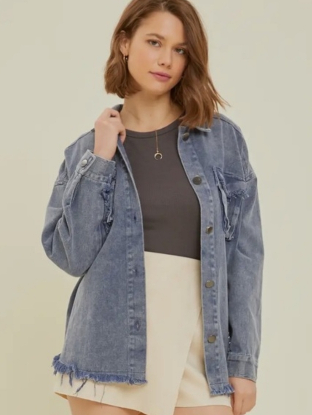 Heyson Indigo Denim Shacket Front Pockets Raw Edge Longsleeve Size 2X